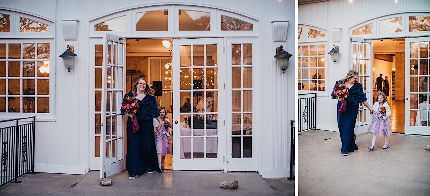 Bride and daughter walking down aisle together at Crescent Hotel