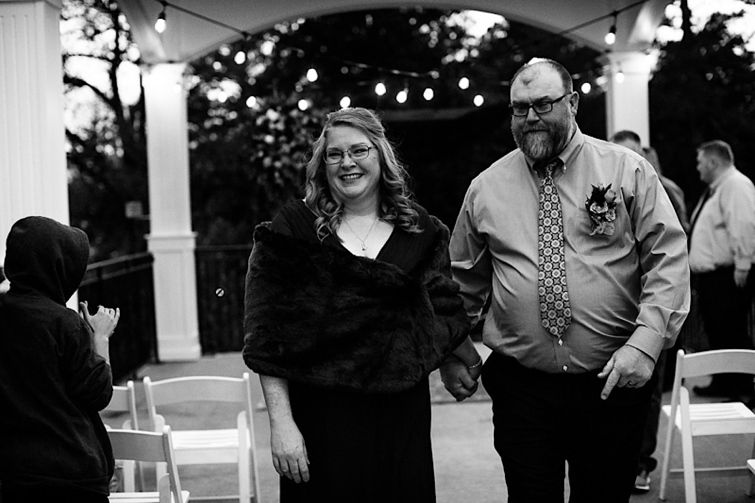 Bride and groom recessional at Crescent Hotel