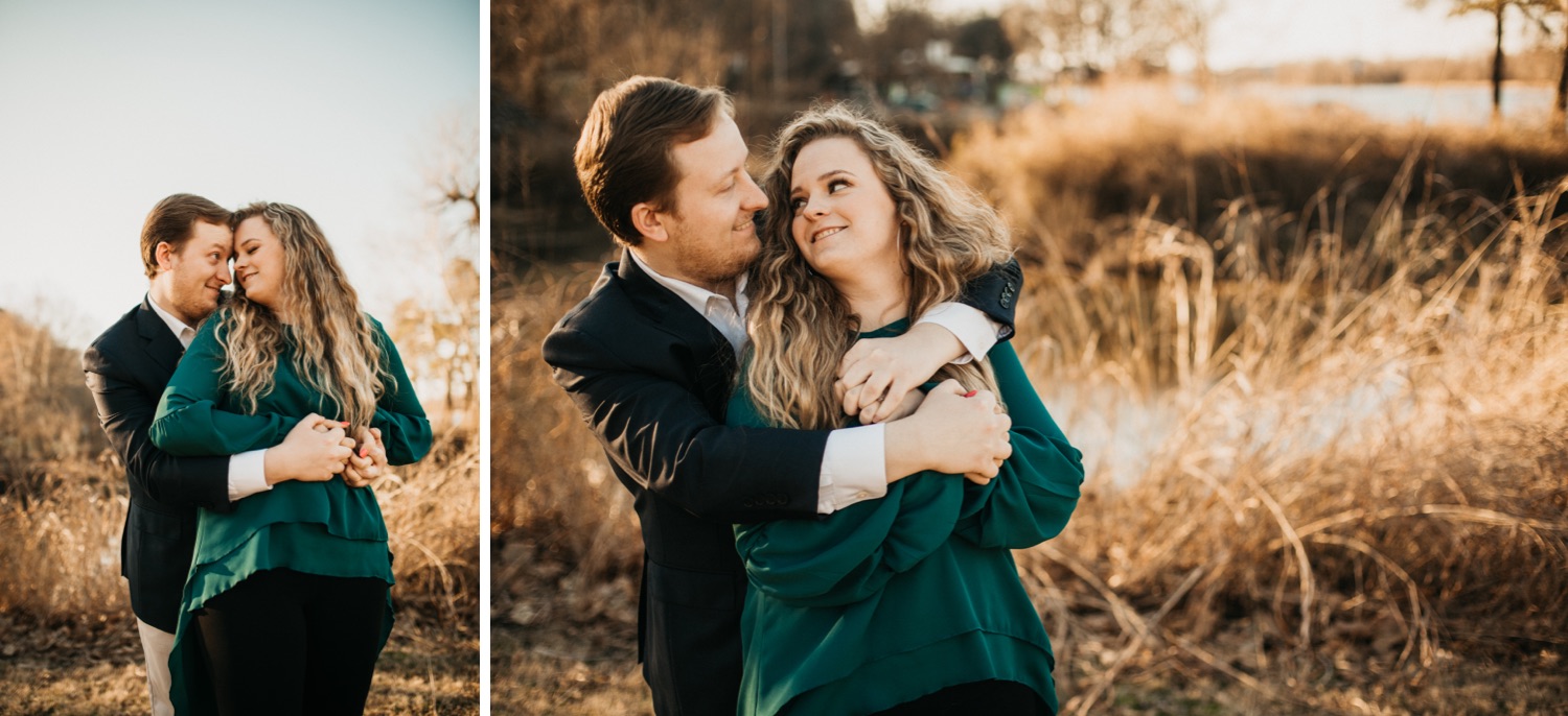 couple-looking-at-each-other-in-field-by-river