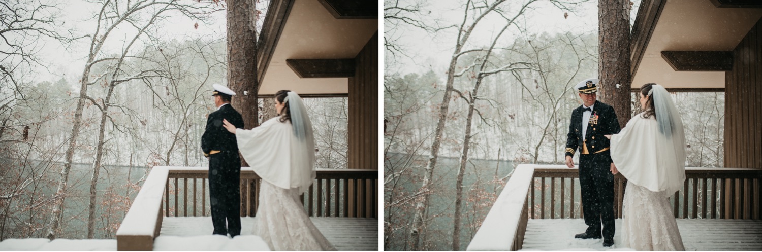 father-of-the-bride-first-look-in-the-snow-at-mildred-b-cooper-chapel
